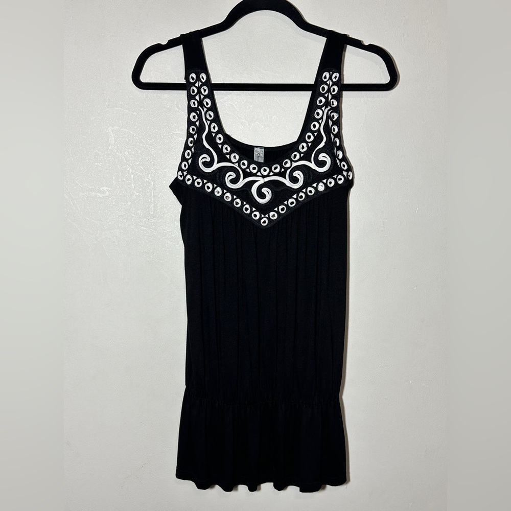 Chris & Carol Chic Black and White Embellished Sleeveless Classic Tank Top Sz L